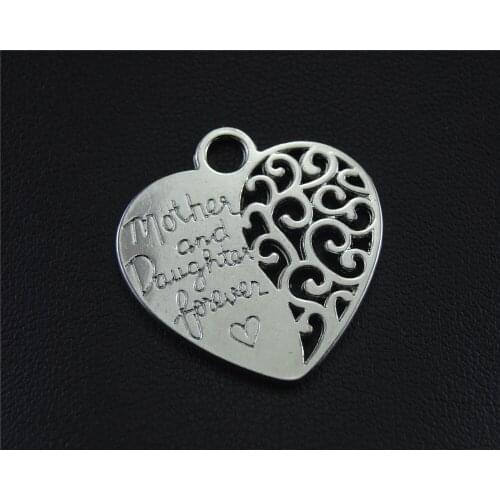 5pcs Silver Color 2019 NEW Mother Heart Charm Bracelet Necklace Jewelry Making Handmade DIY 25x27mm A1427