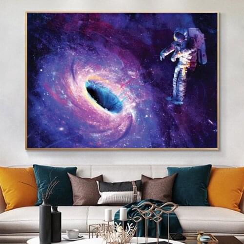 Astronaut In Galaxy Black Hole Canvas Painting Posters And Prints Universe Outer Space Wall Art Picture Decor For Living Room