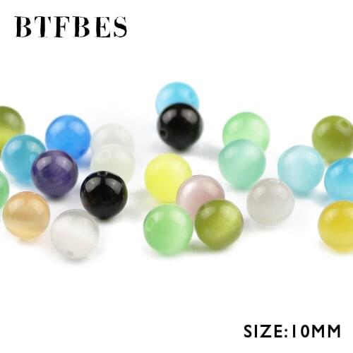 BTFBES 10mm Natural Stone Beads 30pcs Cats eye Stone Pendan Accessories Round Glass Loose beads for Jewelry Bracelet Making DIY