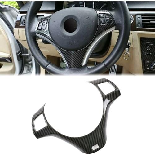 Black Carbon Fiber Look Car Interior Steering Wheel Cover Decorative Trim Sticker For BMW 3 Series E90 E92 E93 2005-2012 LHD