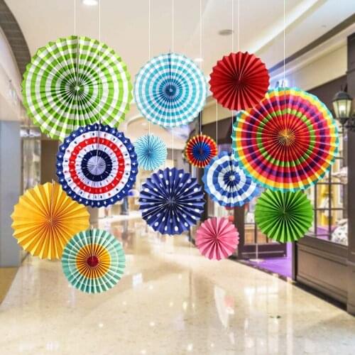 Party decoration layout hanging ornaments mall kindergarten corridor classroom environment background paper fan wedding decor
