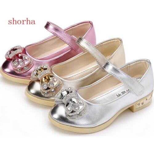 Children Princess Glitter Sandals New Princess Kids Girls Shoes Square Heels Dress Shoes Party Shoes Pink/Silver/Gold big Size