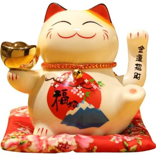 Electric Shake Hand Lucky Cat Ceramic Material Ornaments Swing Opening Gift Home Shop Cashier Counter Living Room Decorations