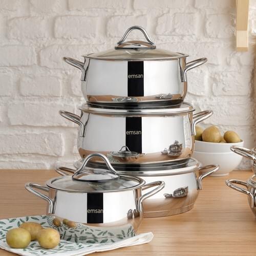 Emsan Cemre Induction Based 8 Piece Steel Cookware Set Steel Sturdy Kitchen Pişiricileri