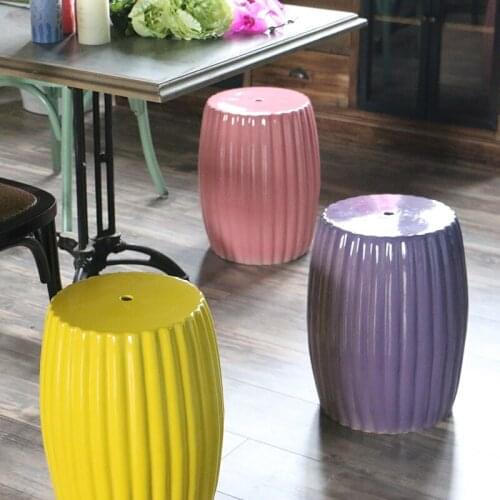 European Style Simple Ceramic Drum Stool silver/gold glazed porcelain ceramic stool