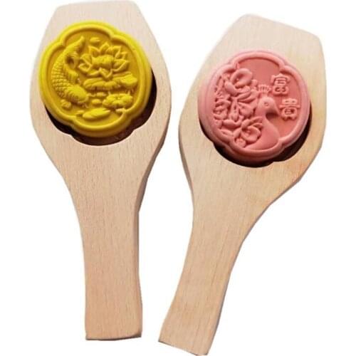 1 Set Mooncake Mold Chinese Traditional Mid-autumn Festival Moon Cake Mould Peacock Fish Shape Wooden Handmade Baking Tool for