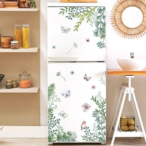 Pastoral Plant Wall Stickers Flowers Butterflies Room Decor Wallpaper Kitchen Cabinet Fridge Door Stickers Wall Decoration Art