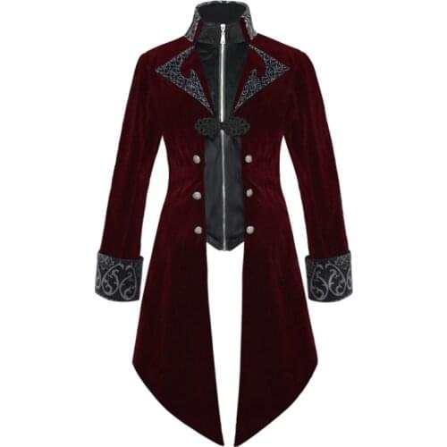Medieval Cosplay Costume Men Corduroy Steampink Jacket Coat Embroidery Gentlman Tailcoat Tails Winter Jacket Gothic