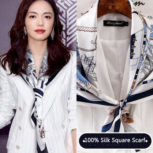 Real Silk Square Scarf Women Fashion Soft Printed Elegant Natural Silk Scarf For Ladies Hijab Head Scarf Foulard Femme 90 cm