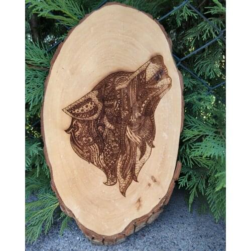 Natural Tree Laser On Burning Mandala Wolf Pattern