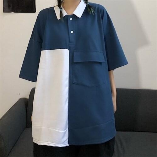 Summer new style Korean retro hit color stitching loose bf short-sleeved t-shirt