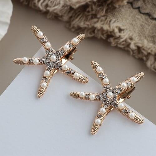 Fashion Rhinestone Pearl Starfish Hairpin Barrettes For Women Girls Hair Clips Bridal Headpiece Summer Beach Hair Styling Tool