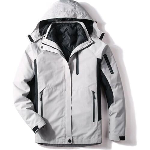 Men Down Thick Warm Winter Jacket Hooded Ski Jacket Duck Down Removable Liner Parka Coat Outdoors Waterproof Windbreaker Jacket