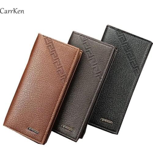 Mens Wallet Embossed Busines Long Purse Carteira Masculina Hombre Thin Porte 2021 Men Clutch Position Button 2-Fold Card Holder