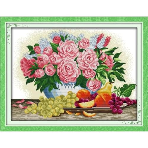 Peony Fruits 11CT Printed Canvas Cross Stitch Kits Wall Decor Paintings Handmade Home Decoration Knitting Set DIY Embroidery