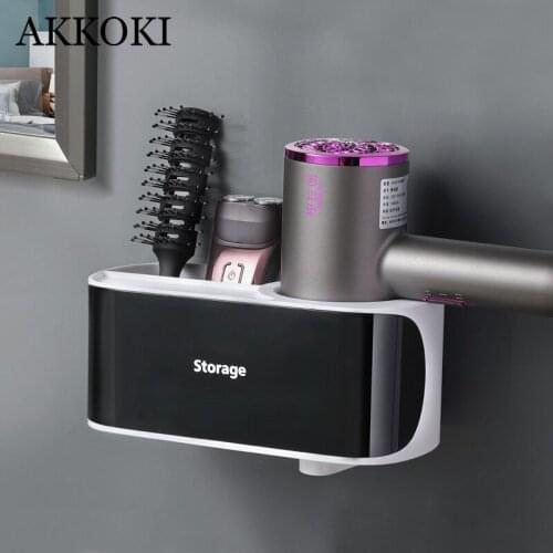 Bathroom Hair Dryer Bracket Wall-Mounted Perforated Free Storage Rack Creative Comb Rack Bathroom Accessories Household Items