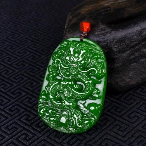 Natural Green Hand Carved Zodiac Dragon Jade Pendant Fashion Jewelry Mens and Womens Zodiac Dragon Necklace
