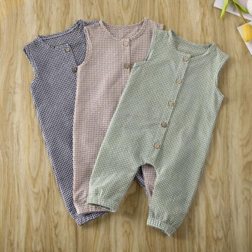 Newborn Baby Girl Boy Clothes 2020 New Brand Summer Sleeveless Plaids Romper Baby Girl Boy Cotton Soft Jumpsuit Overall Outfits