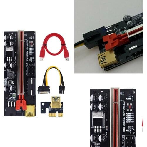 PCIE Riser Card VER009C PLUS PCI-E Riser 1X to 16X PCI Express Adapter Card with USB3.0 SATA 15Pin Power Cable