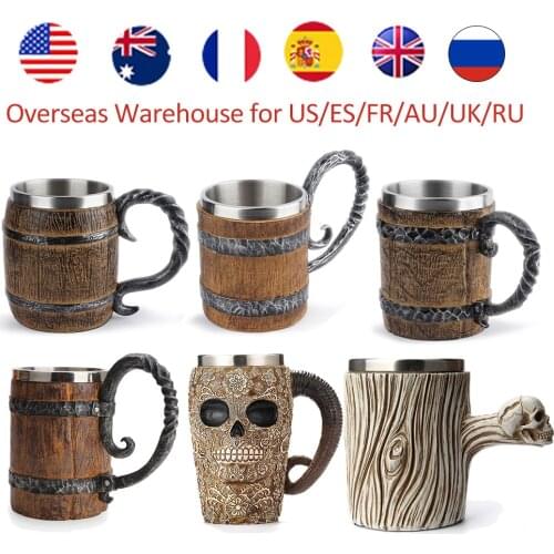 Viking Wood style Beer Mug Double Wall Insulated Beer Cup Wine Tumbler Tea Milk Coffee Cup Bar Drinking Christmas Gift