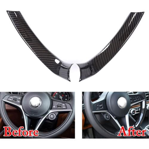 2pcs Car Steering Wheel Molding Trim Cover Carbon Fiber Color For Alfa Romeo Giulia 2017