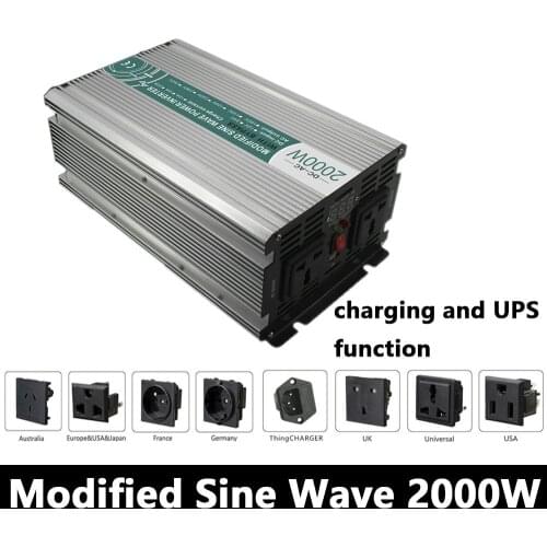 Full Power 2000W Modified Sine Wave Inverter,DC 12V/24V/48V To AC110V/220V,off Grid Solar Inverter With Battery Charger