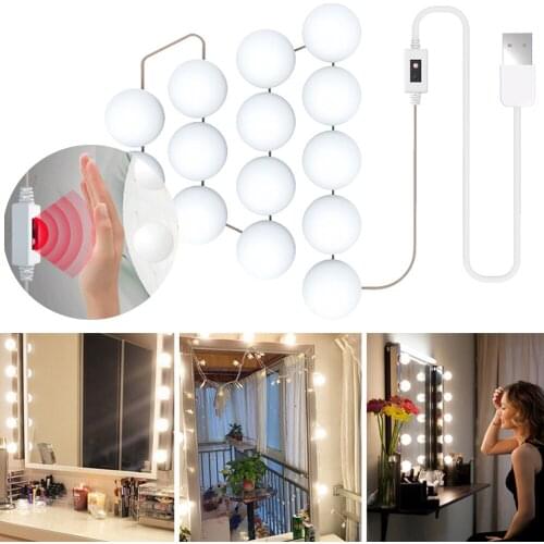 Hand Wave PIR Sensor 5V Vanity Lights Makeup Front Mirror Light Portable DIY Dimmable Dressing Table Light 2-14LED Wall Lamp