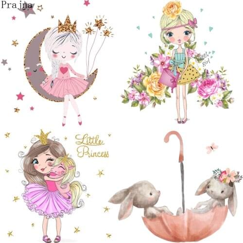 Prajna Beauty Girl Ironing Stickers Heat Transfer Vinyl Patch Thermal Iron On Transfer For Clothes Baby Tshirt Cartoon Appliques