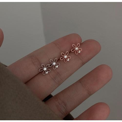 Fresh Tibetan Silver Egg Flower Inlaid Zircon Earring Sweet Hollow Flower Earring For Girl Women Earring Party Gift Jewelry