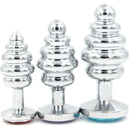 Screw Thread Metal Big Anal Plug Crystal Anal Sex Toys Anus Ass Open G spot Massage Butt Plug for Couples Sex Products XM503