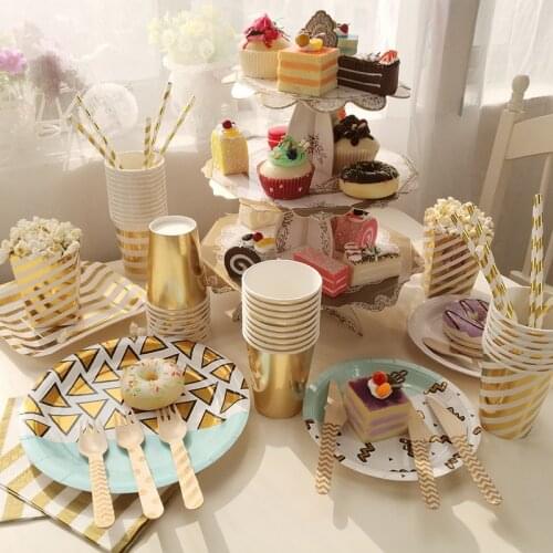 Quality High Hot Stamping Disposable Tableware Set Plate/Napkin/Cup Adult Happy Birthday Party Decor Kids Wedding Birthday