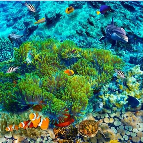 Wellyu Custom large-scale mural pvc underwater world tropical fish 3D floor tiles waterproof thick floor stickers