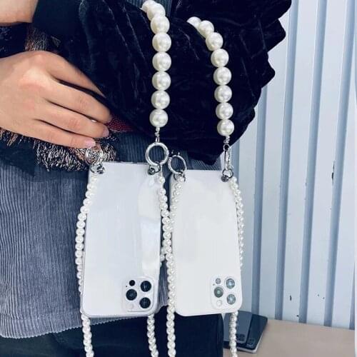 Pearl Bracelets Soft Case for iPhone 12 Pro Max MiNi 11 Pro XR X XS 7 8 Plus SE 2020 Chain Crossbody Lanyard Necklace Cover