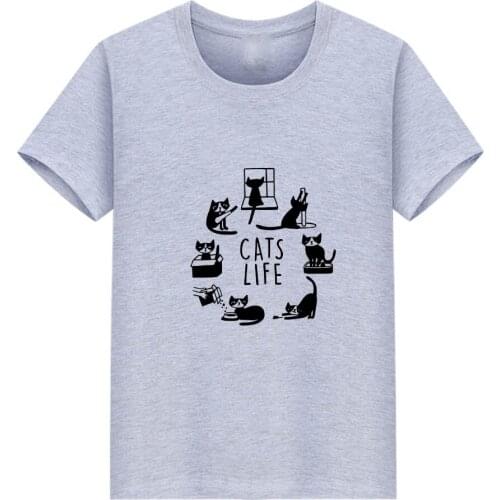 Cats Life Cotton Tshirt Women Funny Crazy Cat Lady Gift T Shirt Women Cute Women Graphic Meow Top Tee Shirt Leisure Top