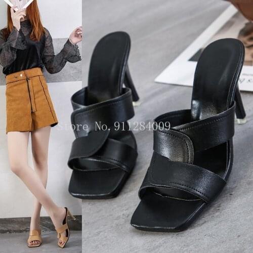 Womens Black High Heels Sexy Stilettos Half Shoes Peep Toe Mules