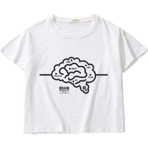 Brain Pattern Printing Women Summer Crop Tees Breathable Cotton Top Girl O-Neck T-Shirt Kids Short Sleeve Casual Short Tops
