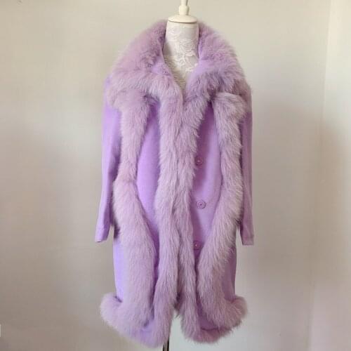 Winter fashion thick warm fox fur blends coat pearl beading cashmere coat female was thin luxurious Fur wool outerwear F2348