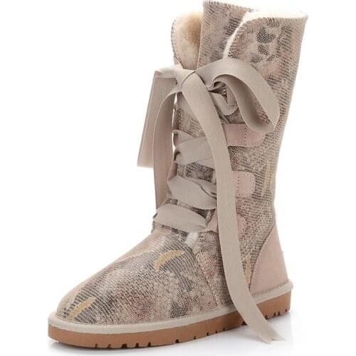 Winter Boots Women Thick Artificial Wool Snow Boots Top Quality Genuine Leather Shoes Woman Non-slip Lace Warm Boots Plus Size