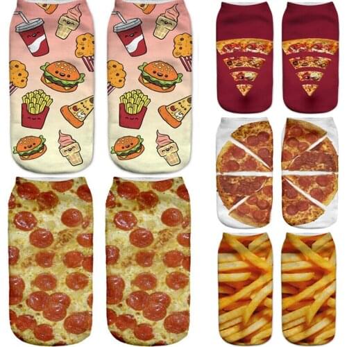 10Pairs/Lot 3D Printed Women Socks Funny Short Summer Casual Happy Hot Fashionable Brand Spring Autumn Pizza Female Ankle Socks