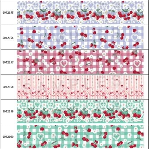 10yds Pastel Goth Lolita Print Cherry Flower Printed Grosgrain Ribbon