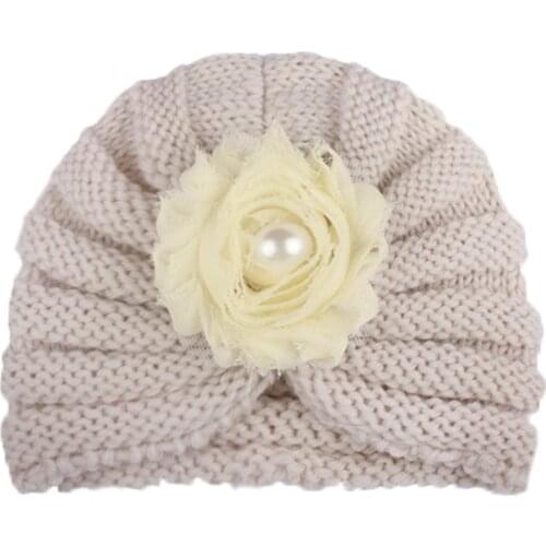 12 Pcs Baby Accessories Clothing Infant Baby Girl Hats Boy Winter Beanie Flower Warm Cap Crochet Knitted Pearls Hat Turban Caps