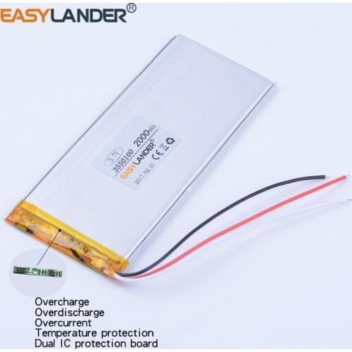 3-wire 3550100 354999 3.7V 2000mAh Li-polymer lithium battery for china clone Goophone 5.5 iphone 6S 6plus GPS DVR toys