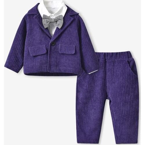 Purple Children Suit Long Sleeve Toddler Boy Clothes White Shirt + Coat + Pants 3 Pieces Kits Wedding Birthday Wear