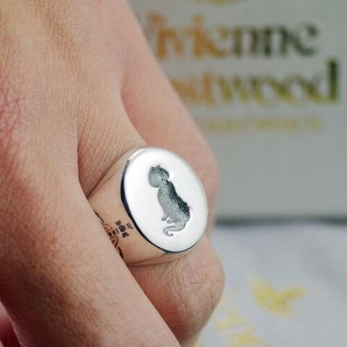 *925 Sterling Silver heavy cat pattern cats back flat silver ring