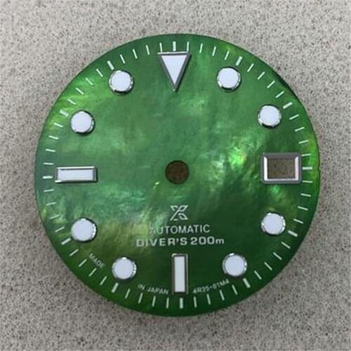 29MM Replacement Watch Dial Green Luminous Dial for NH35/4R36 Watch Movement Modification Part