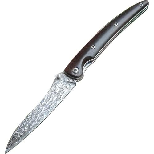 Damascus Pocket Folding Knife VG10 Damascus Steel Blade Ebony Handle EDC Ball Bearing Folder Knives M6537