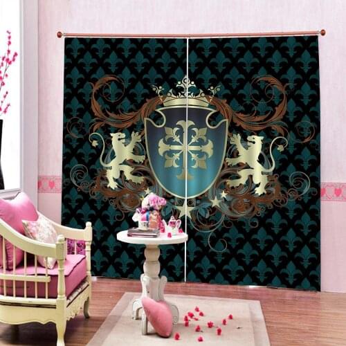 Customized Fleur De Lis Decor Shower Curtain Pattern with Lions Fantasy Themed Art Blackout Curtains For Living room Bedroom