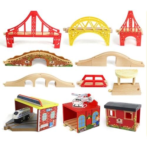 Wooden Track Railway Bridge Accessories Educational Toys Wooden Building Blocks Toy For Children Compatible all Wood Track Biro