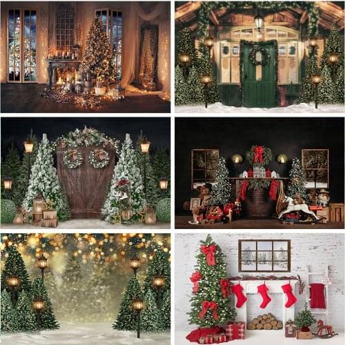 Christmas Backdrop Fireplace Tree Winter Window Interior Baby Birthday Photography Background For Photo Studio Photophone