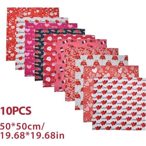 10PCS Red Love Cotton Fabric Sewing Fabric comfortable and breathable Cotton Fabric for Valentines Day home decorations